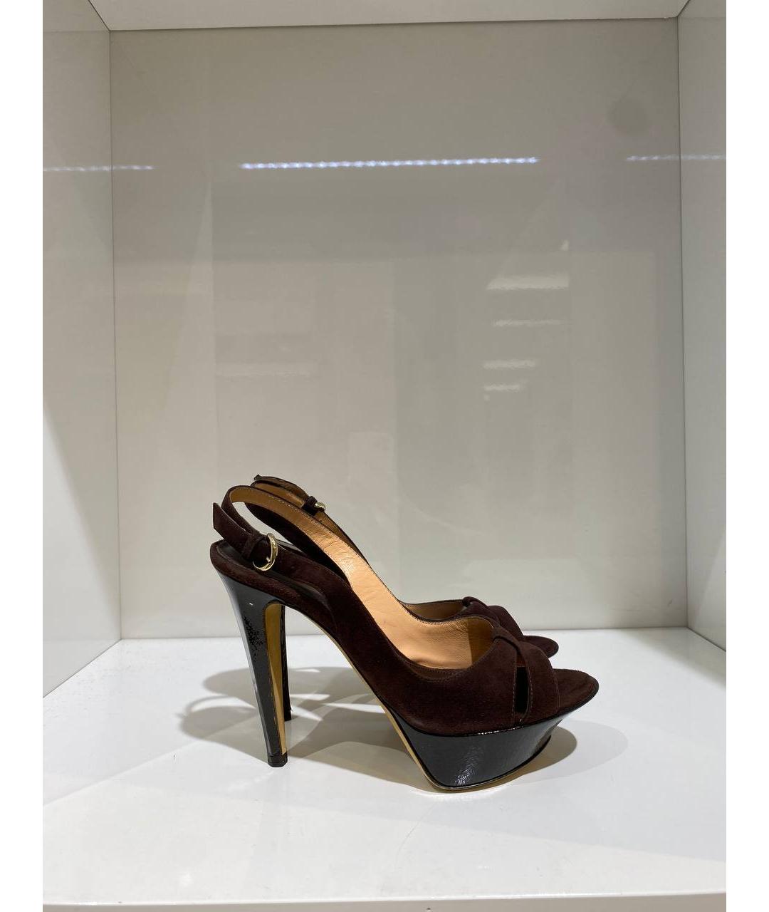 SERGIO ROSSI Коричневые замшевые босоножки, фото 3