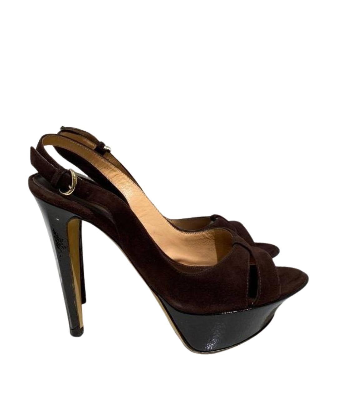 SERGIO ROSSI Коричневые замшевые босоножки, фото 1