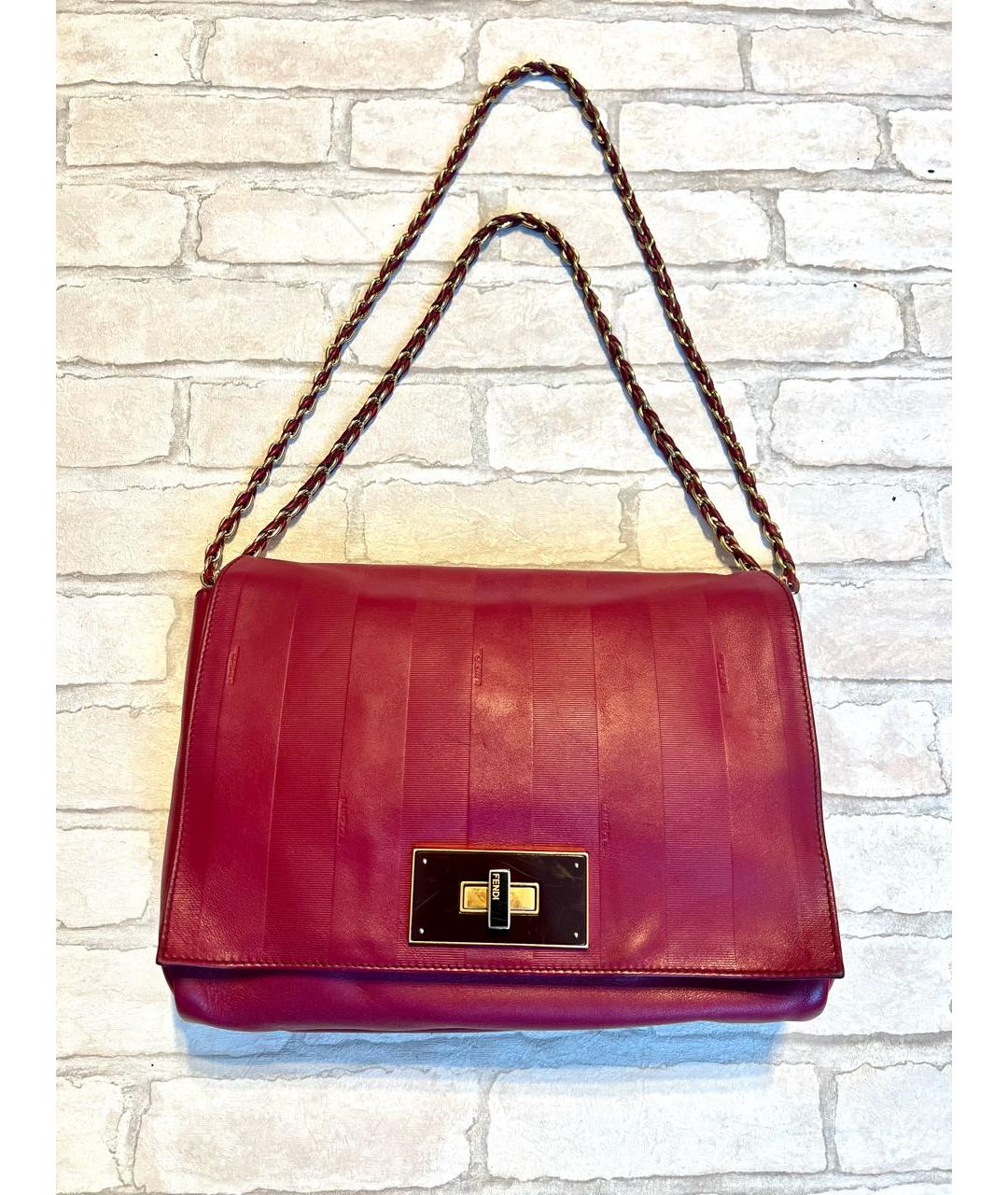 FENDI Бордовая кожаная сумка через плечо, фото 9