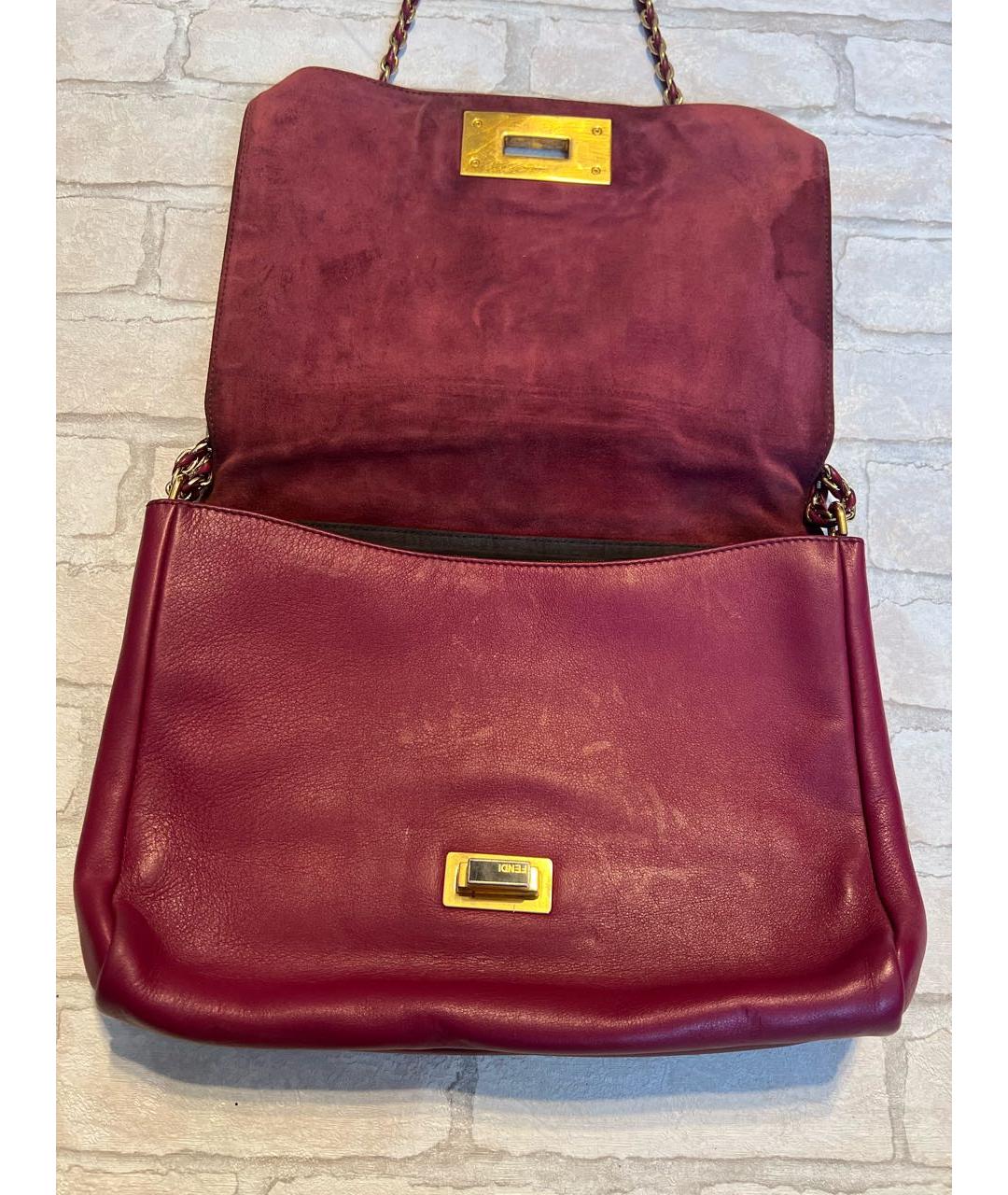 FENDI Бордовая кожаная сумка через плечо, фото 6