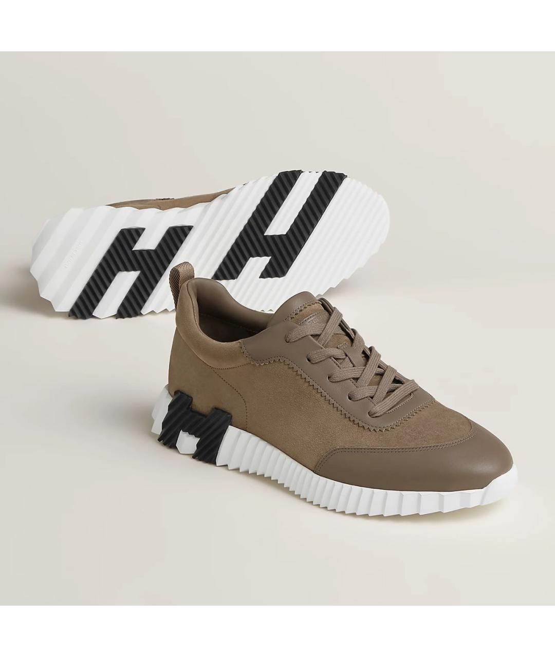 HERMES Коричневые замшевые низкие кроссовки / кеды, фото 6