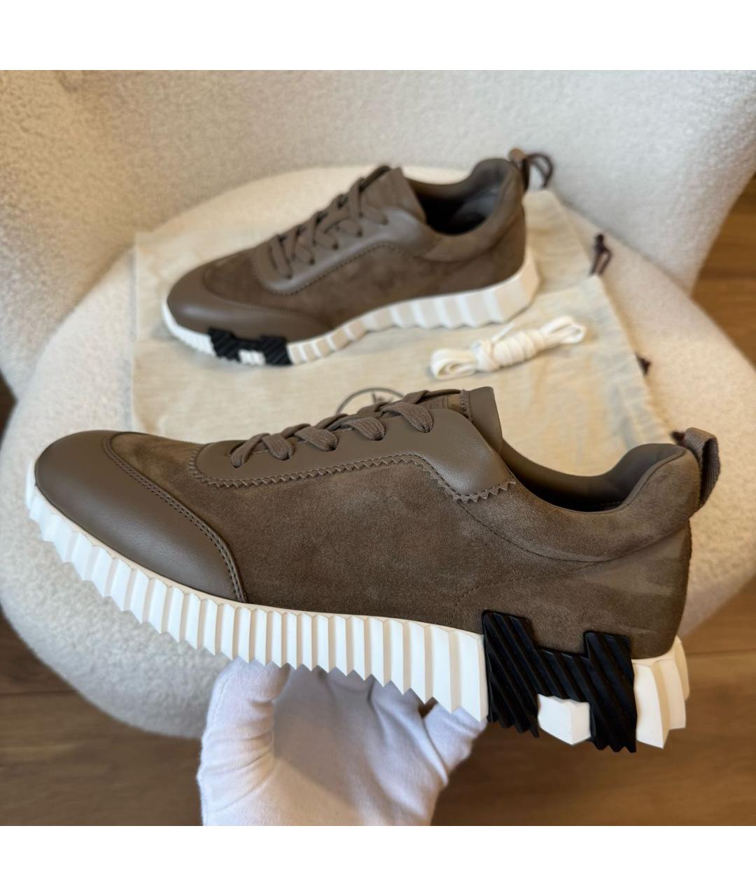 HERMES Коричневые замшевые низкие кроссовки / кеды, фото 2