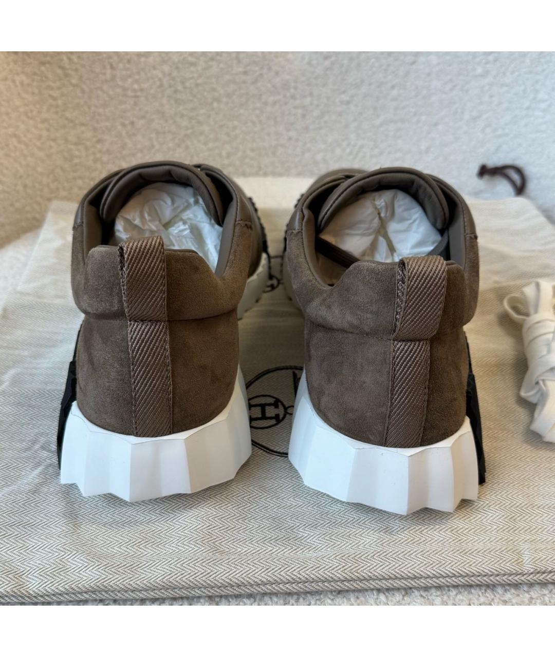 HERMES Коричневые замшевые низкие кроссовки / кеды, фото 4