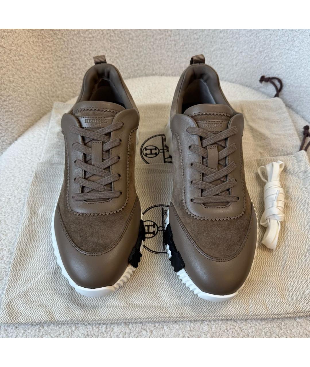 HERMES Коричневые замшевые низкие кроссовки / кеды, фото 3