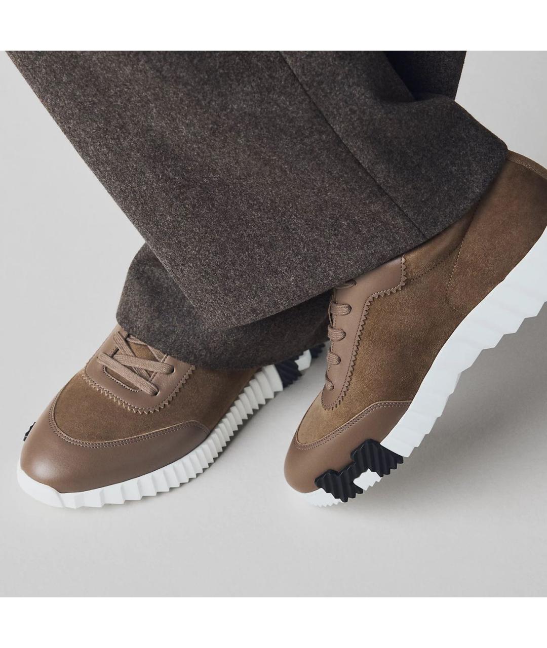 HERMES Коричневые замшевые низкие кроссовки / кеды, фото 7