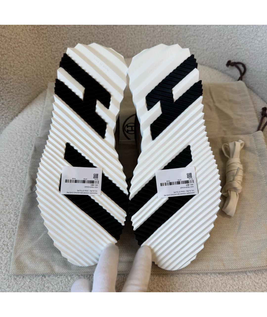 HERMES Коричневые замшевые низкие кроссовки / кеды, фото 5