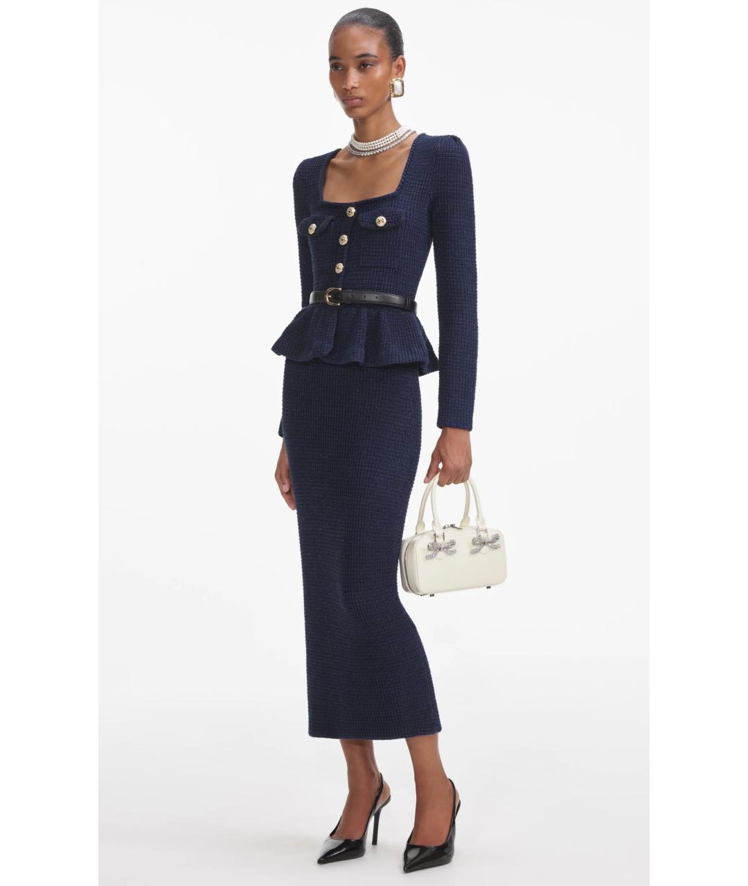 SELF-PORTRAIT Темно-синее хлопковое коктейльное платье, фото 3