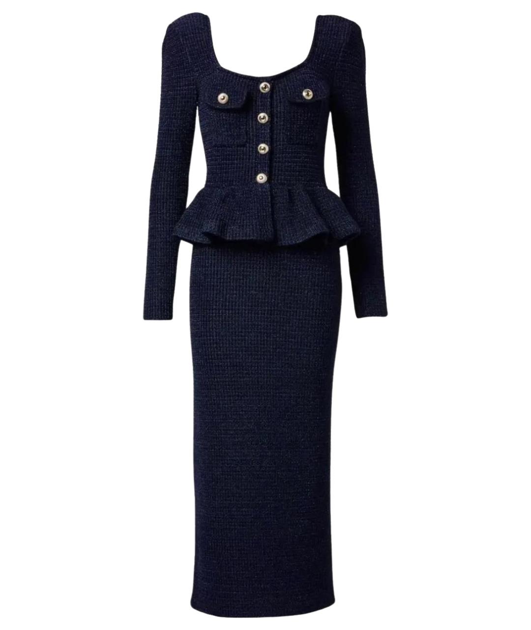 SELF-PORTRAIT Темно-синее хлопковое коктейльное платье, фото 1