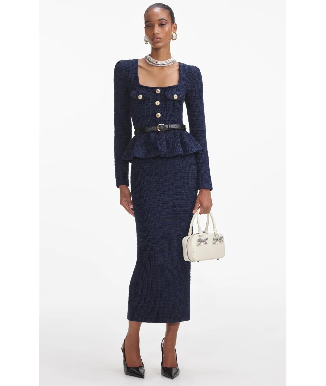 SELF-PORTRAIT Темно-синее хлопковое коктейльное платье, фото 2