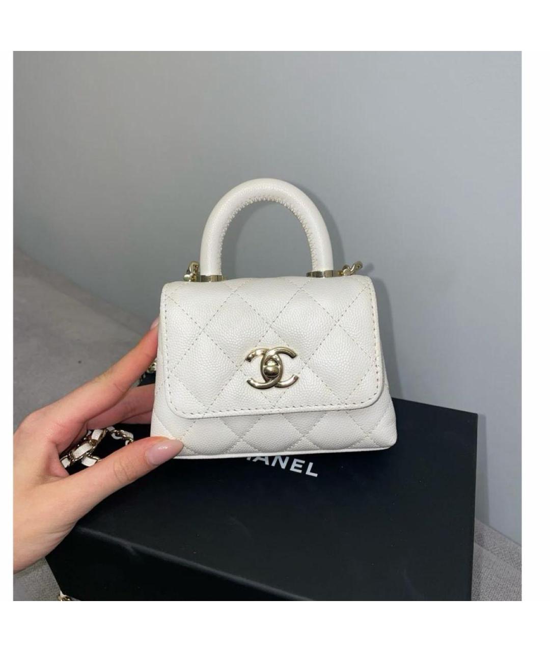 CHANEL Белая кожаная сумка через плечо, фото 5