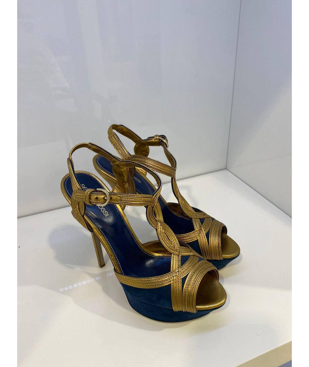 SERGIO ROSSI Золотые кожаные босоножки, фото 4