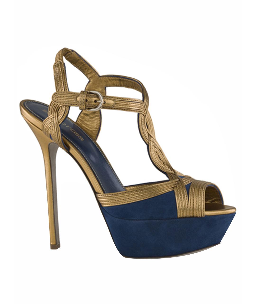 SERGIO ROSSI Золотые кожаные босоножки, фото 1