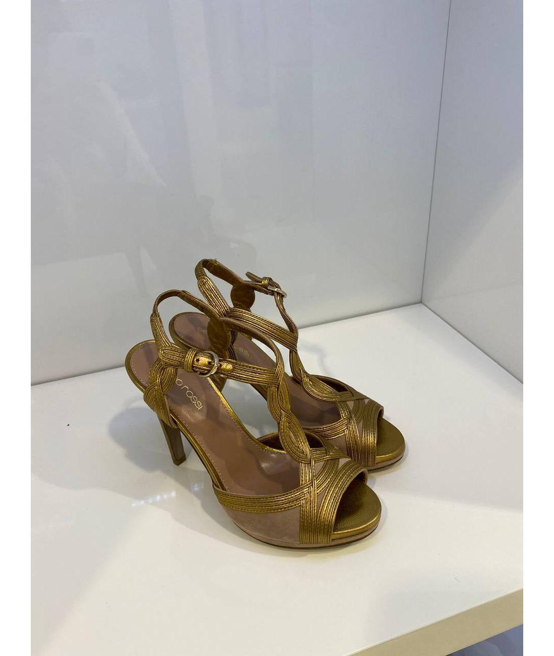 SERGIO ROSSI Золотые кожаные босоножки, фото 2