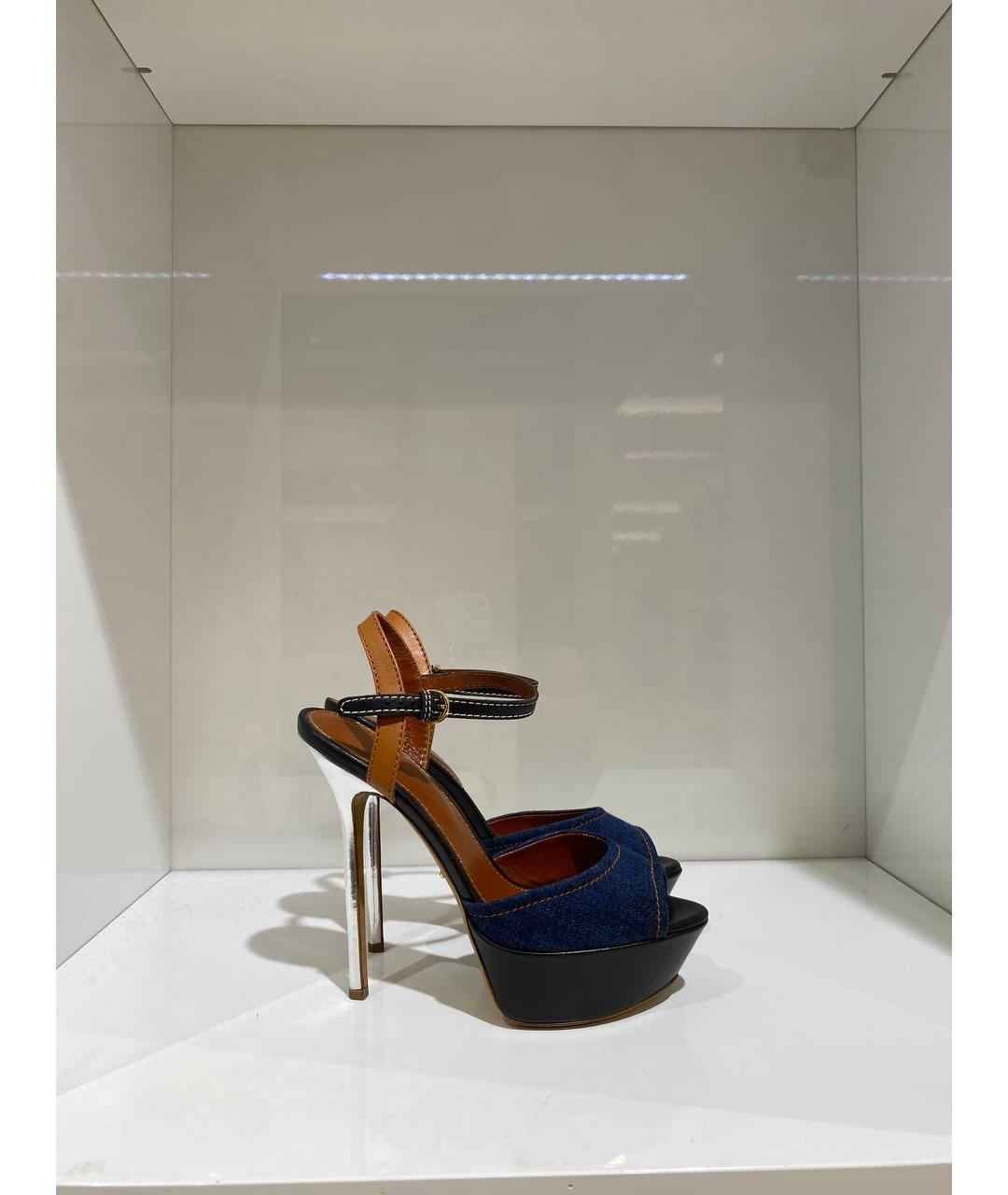 SERGIO ROSSI Темно-синие текстильные босоножки, фото 3