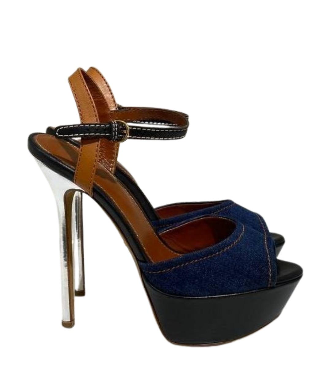 SERGIO ROSSI Темно-синие текстильные босоножки, фото 1