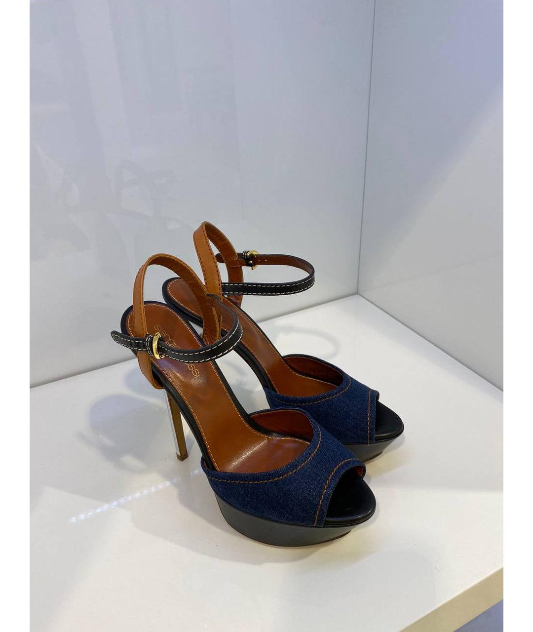 SERGIO ROSSI Темно-синие текстильные босоножки, фото 2