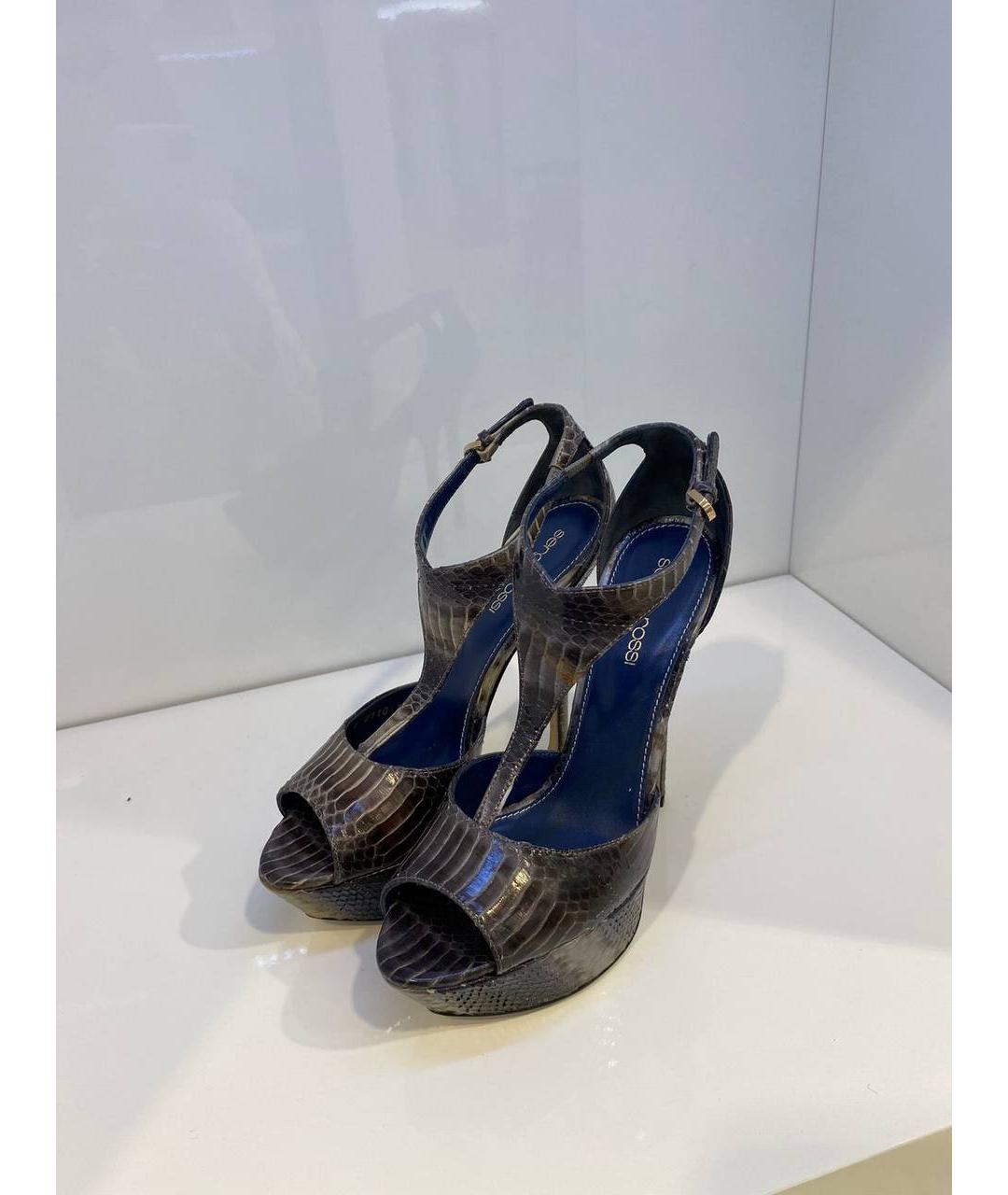 SERGIO ROSSI Антрацитовые кожаные босоножки, фото 2