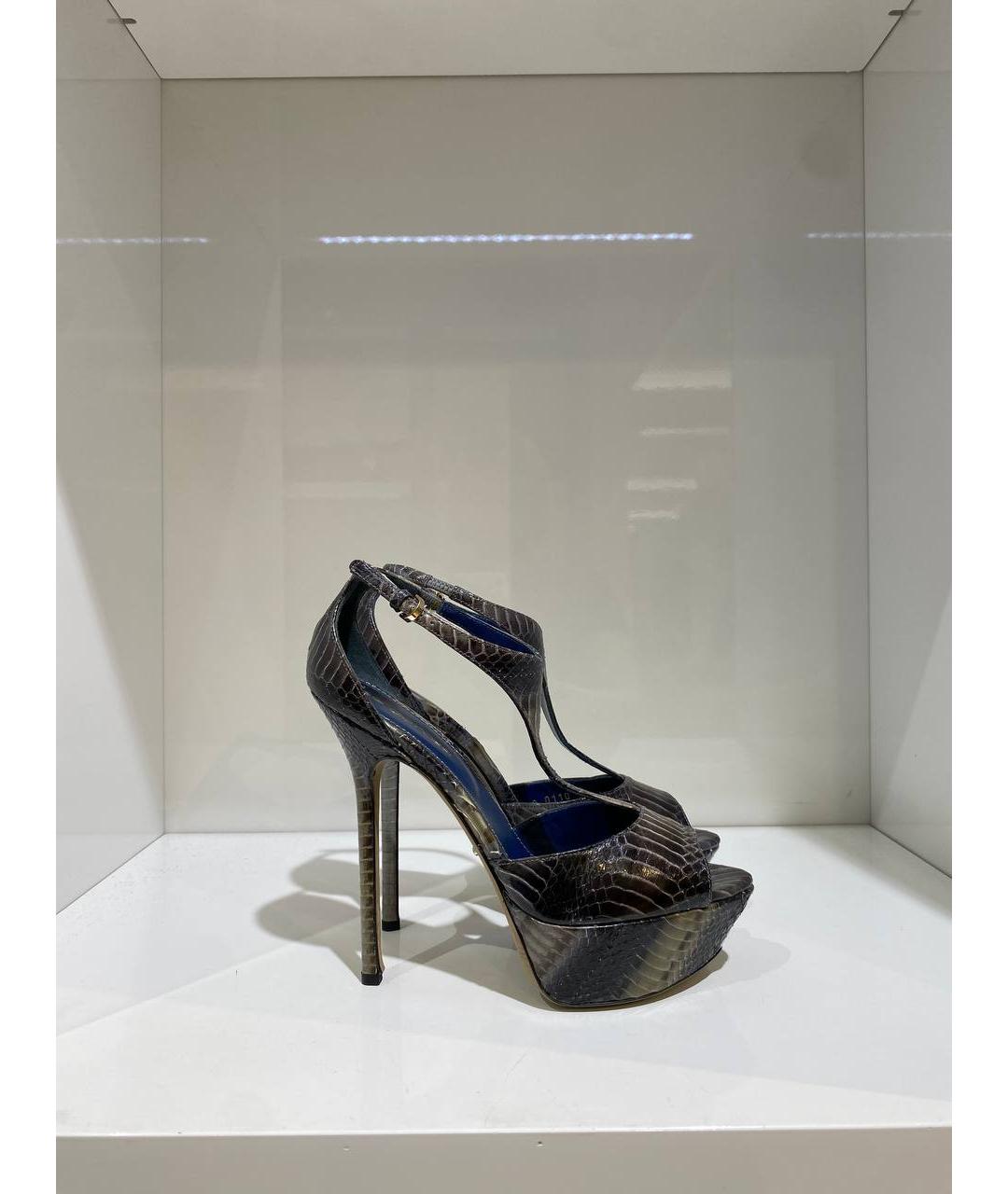 SERGIO ROSSI Антрацитовые кожаные босоножки, фото 3