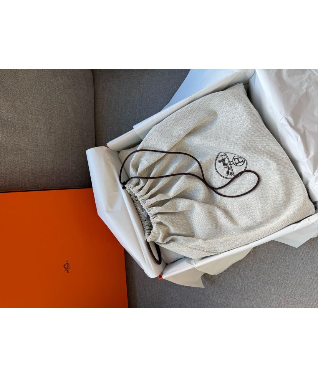 HERMES Бежевая тканевая сумка с короткими ручками, фото 4