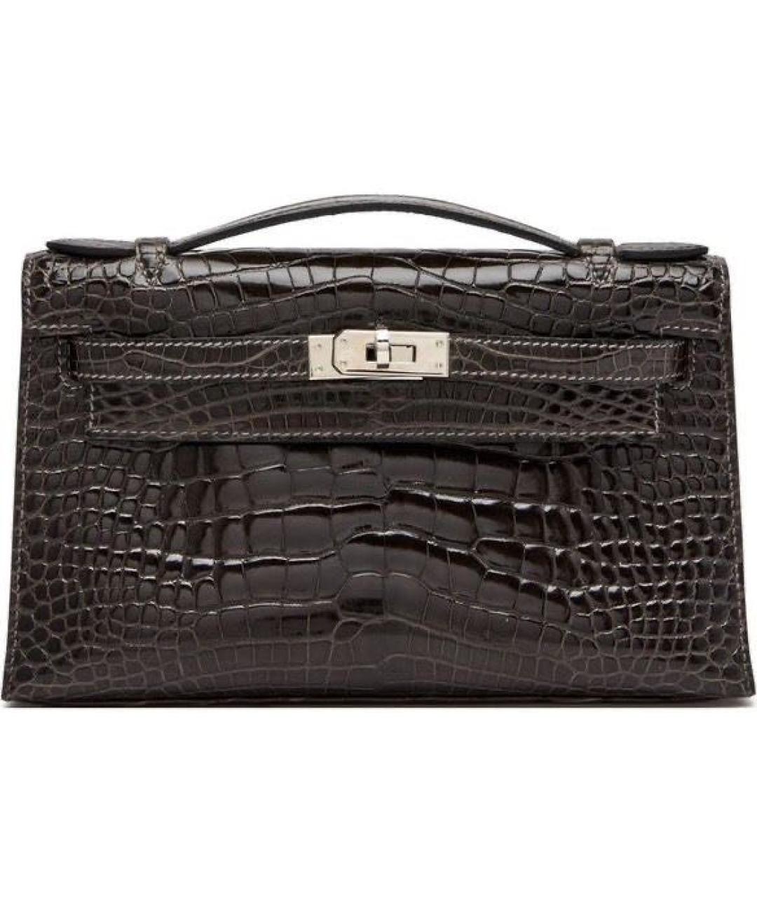 HERMES Коричневая сумка с короткими ручками из экзотической кожи, фото 3