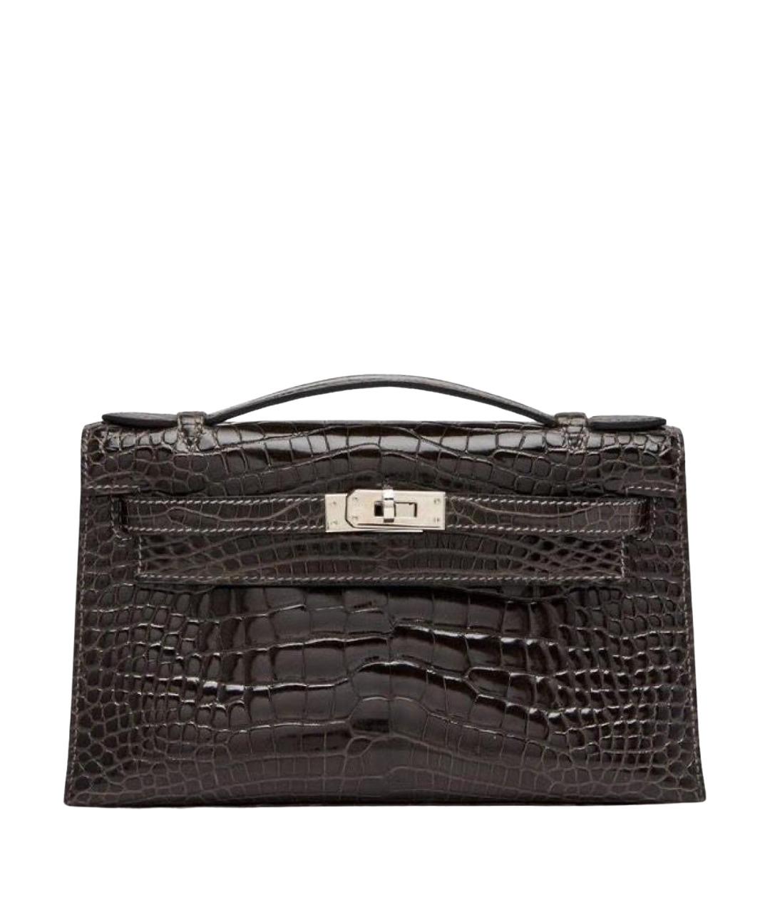 HERMES Коричневая сумка с короткими ручками из экзотической кожи, фото 1