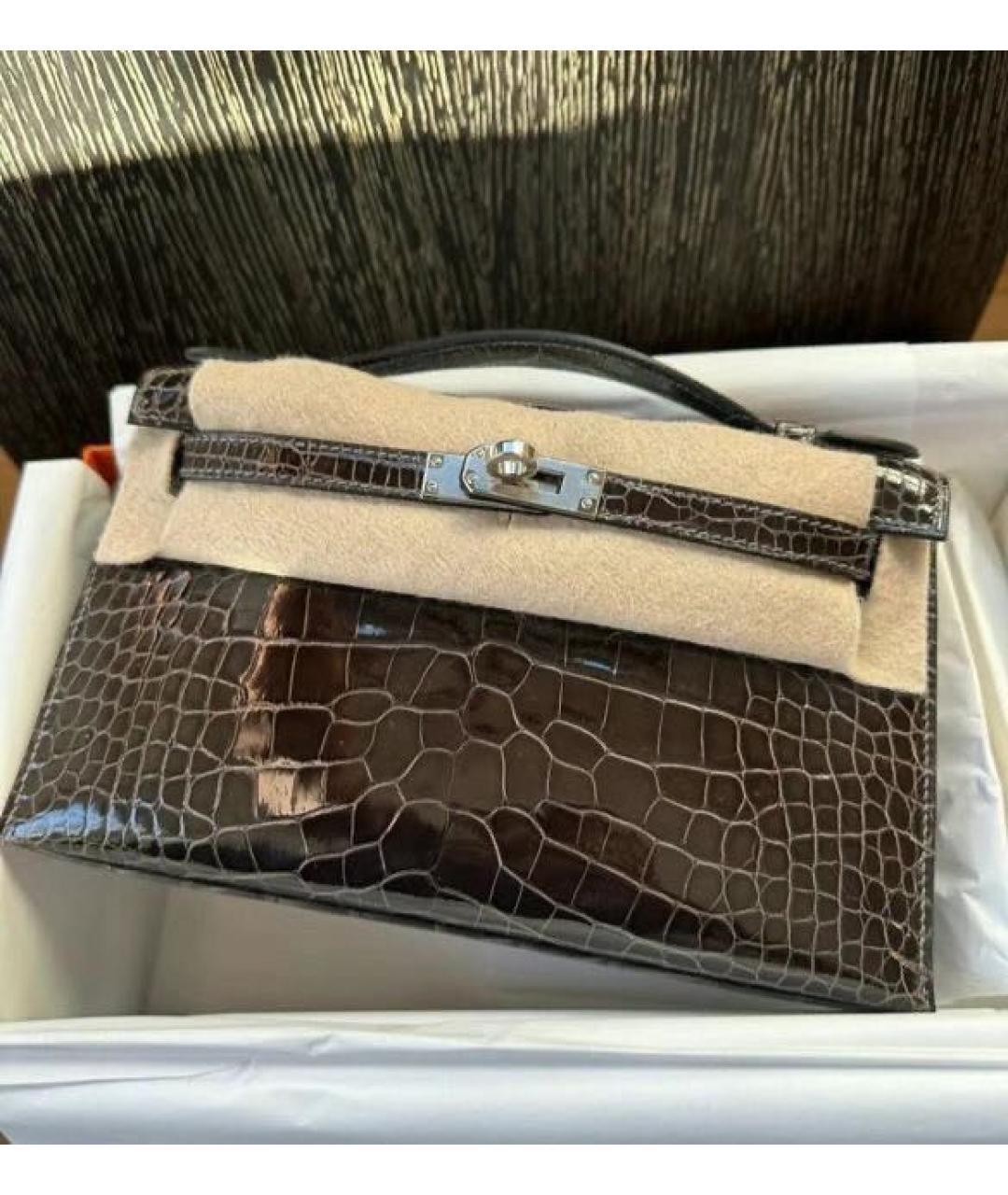 HERMES Коричневая сумка с короткими ручками из экзотической кожи, фото 2