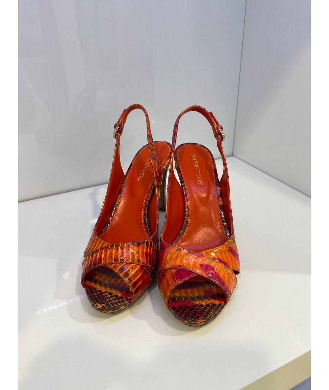 SERGIO ROSSI Оранжевое кожаные босоножки, фото 5