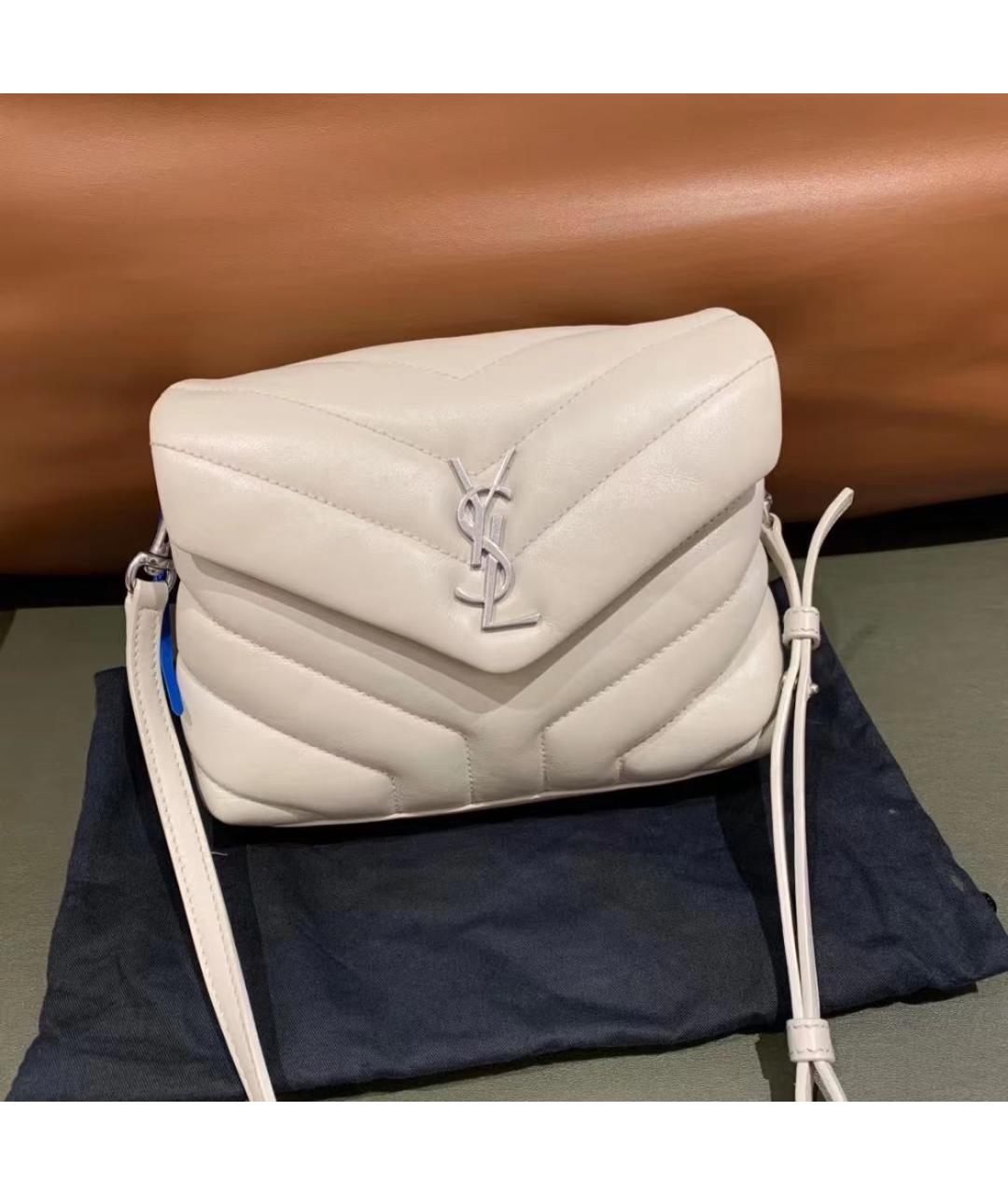 SAINT LAURENT Белая кожаная сумка через плечо, фото 5
