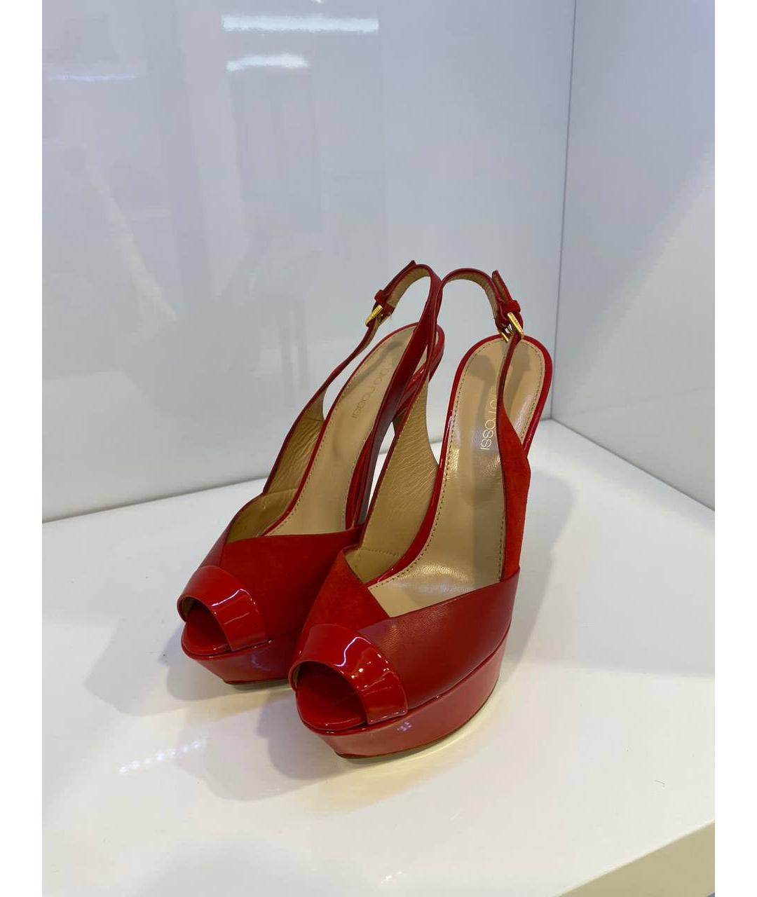 SERGIO ROSSI Красные кожаные босоножки, фото 2