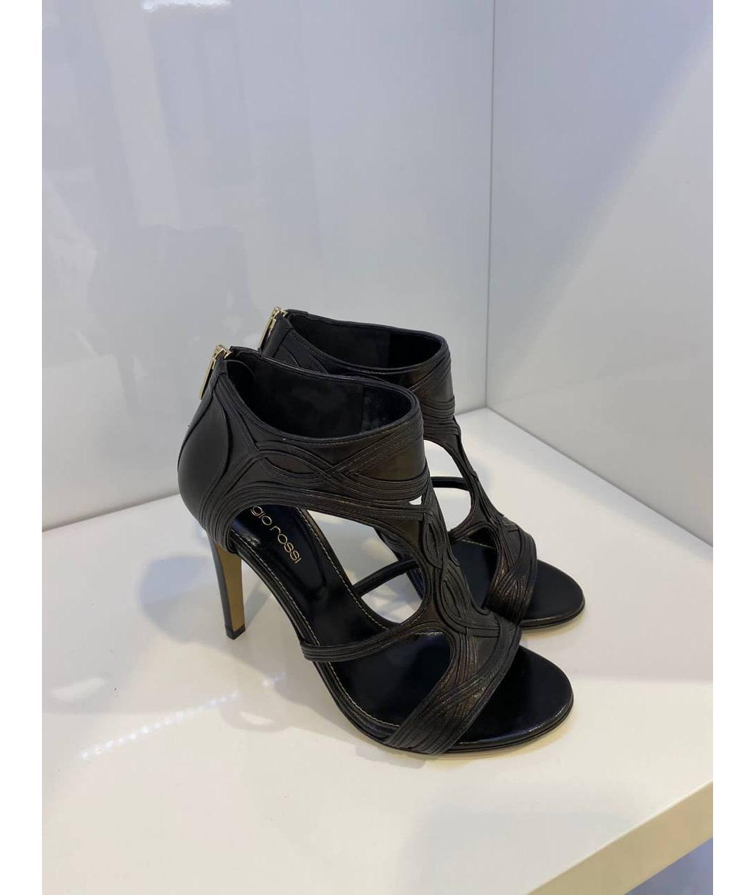SERGIO ROSSI Черные кожаные босоножки, фото 4