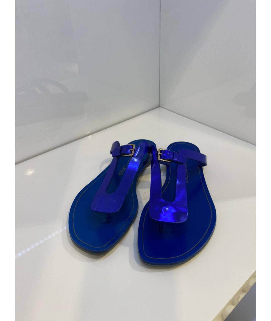 SERGIO ROSSI Синие кожаные сабо, фото 2