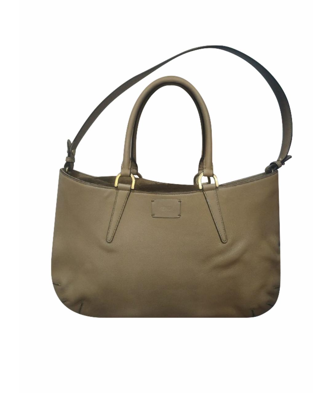 FENDI Бежевая кожаная сумка тоут, фото 1