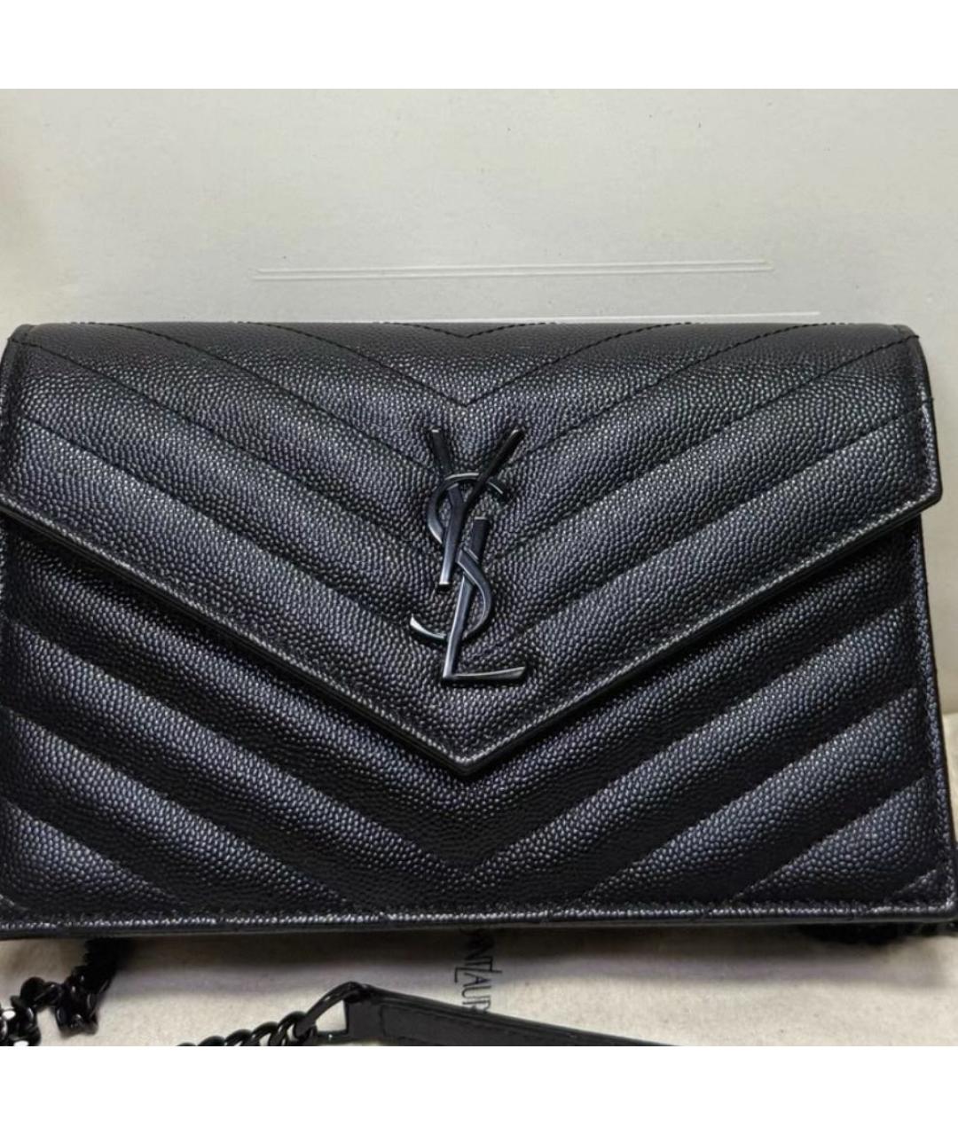 SAINT LAURENT Черная кожаная сумка через плечо, фото 2