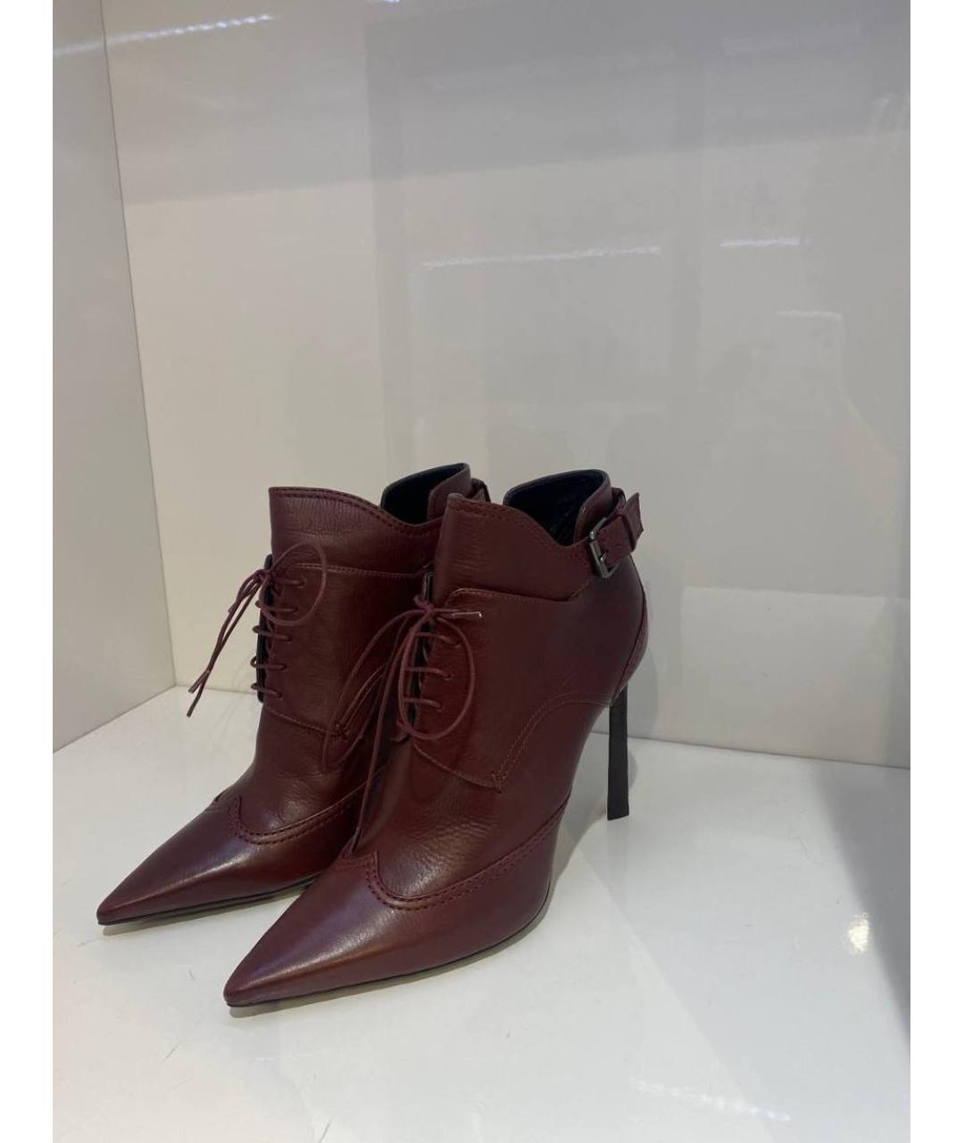 LANVIN Бордовые кожаные ботильоны, фото 2