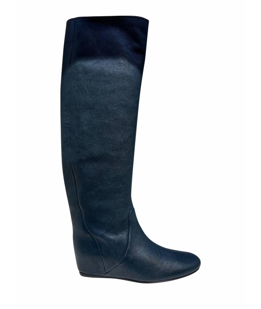 LANVIN Голубые кожаные сапоги, фото 1