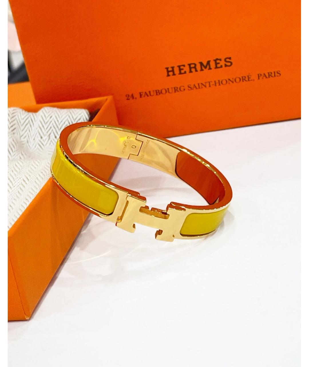 HERMES Горчичный металлический браслет, фото 3