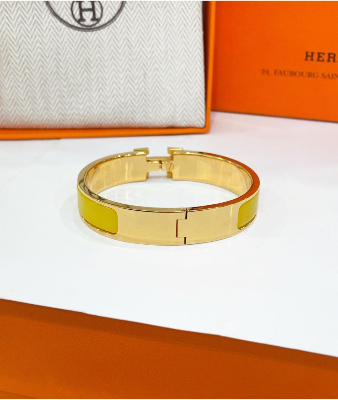 HERMES Горчичный металлический браслет, фото 5