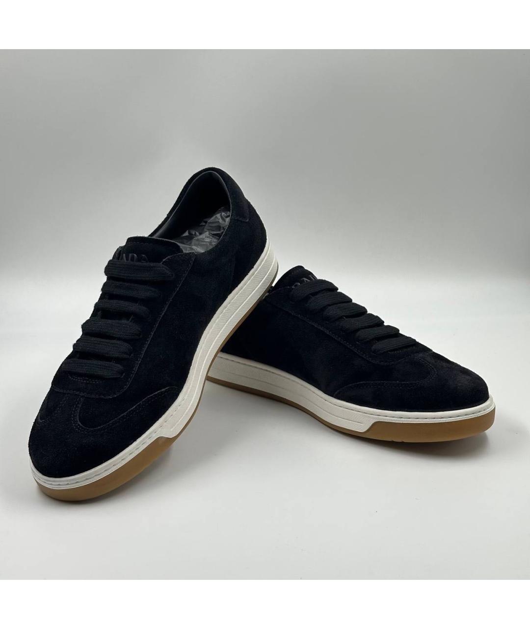 PRADA Черные замшевые низкие кроссовки / кеды, фото 4