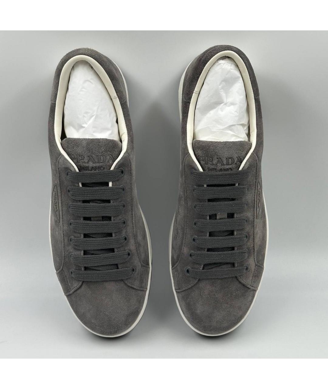 PRADA Серые замшевые низкие кроссовки / кеды, фото 3
