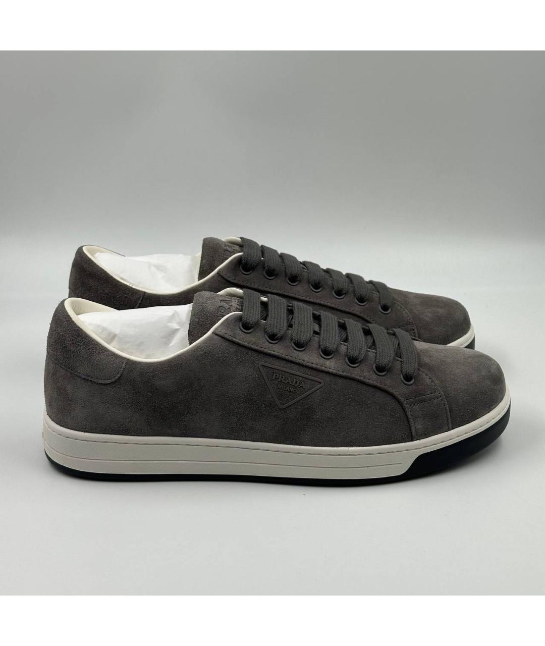 PRADA Серые замшевые низкие кроссовки / кеды, фото 7
