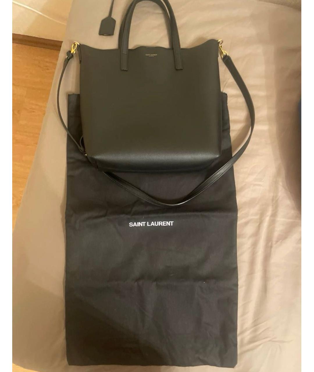 SAINT LAURENT Черная кожаная сумка с короткими ручками, фото 2