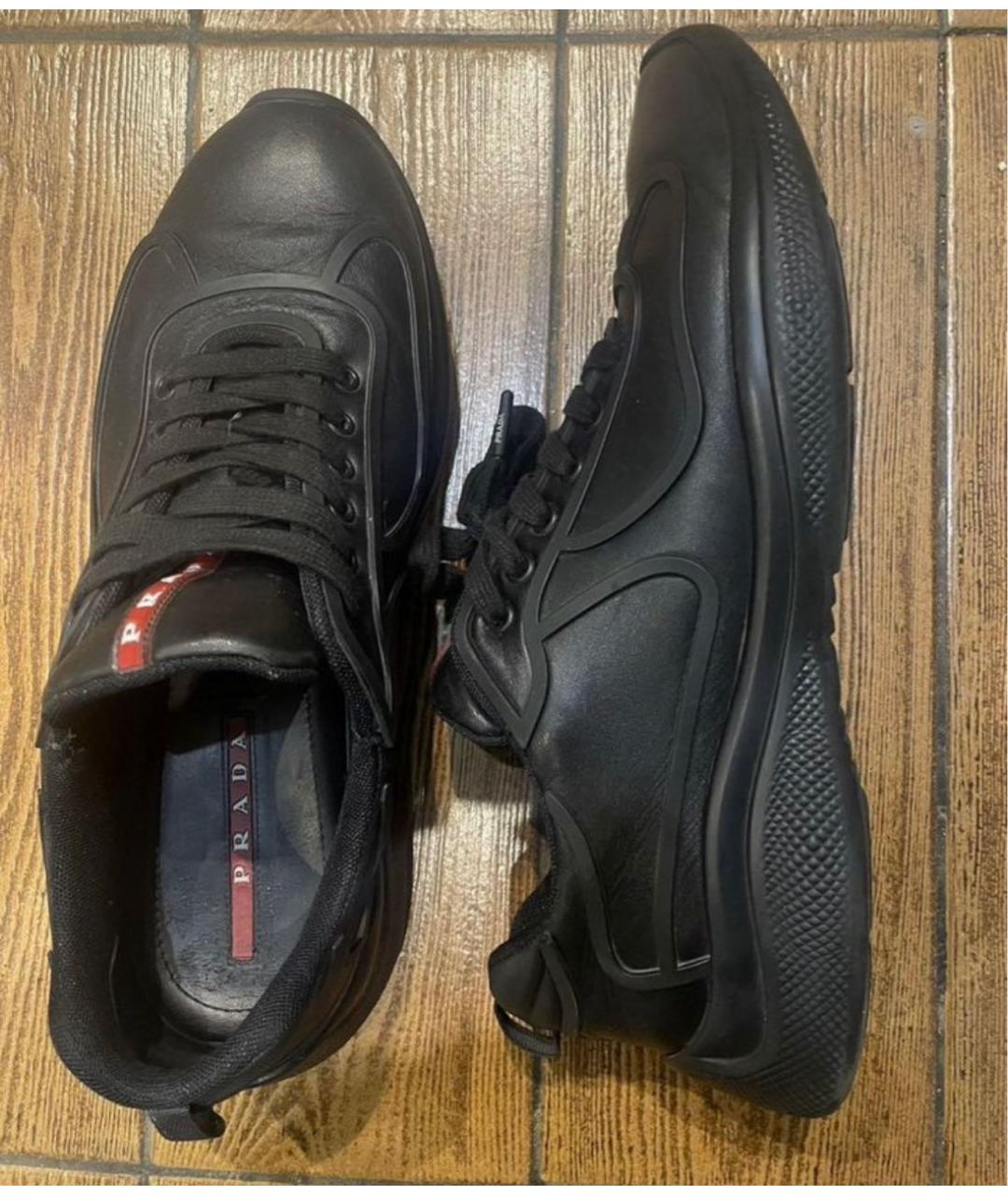 PRADA Черные кожаные низкие кроссовки / кеды, фото 4