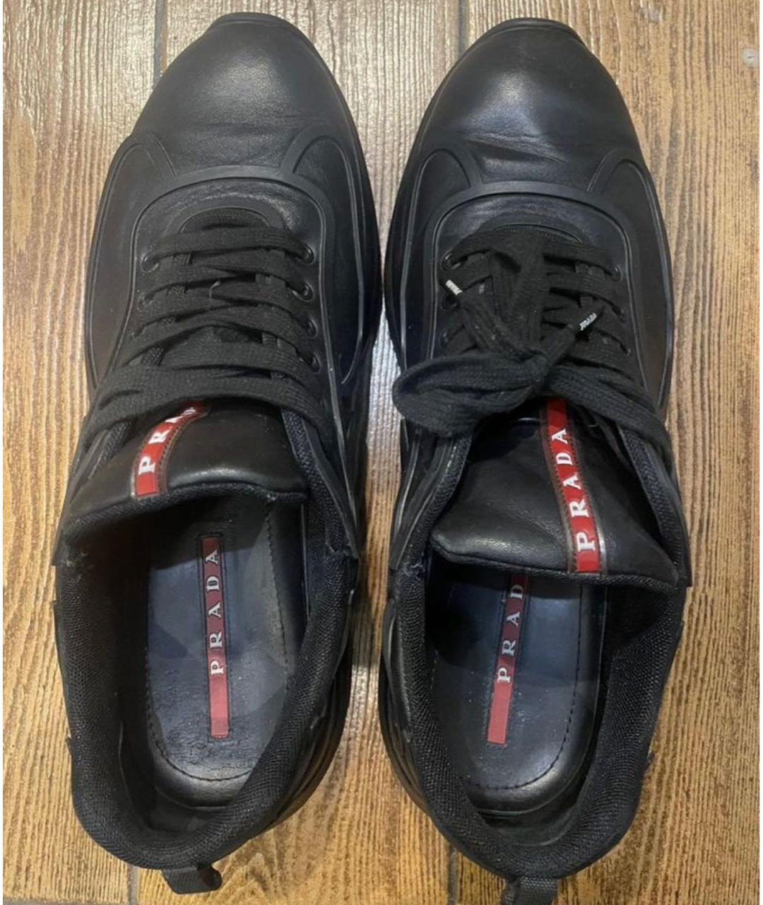 PRADA Черные кожаные низкие кроссовки / кеды, фото 2