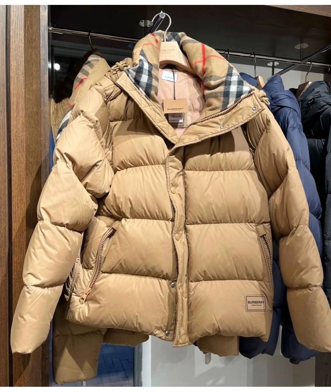 BURBERRY Бежевый полиэстеровый пуховик, фото 4