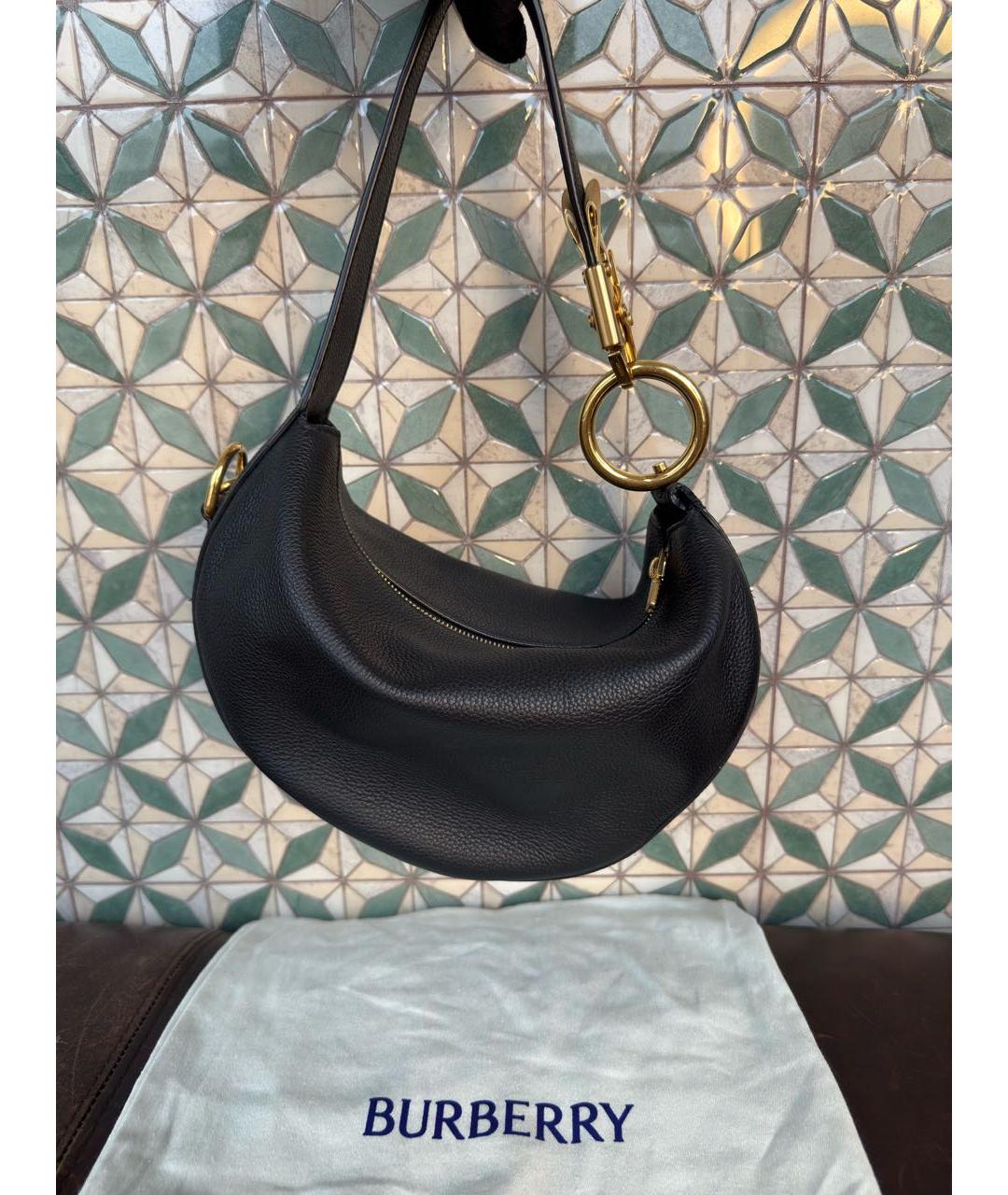 BURBERRY Черная кожаная сумка с короткими ручками, фото 7