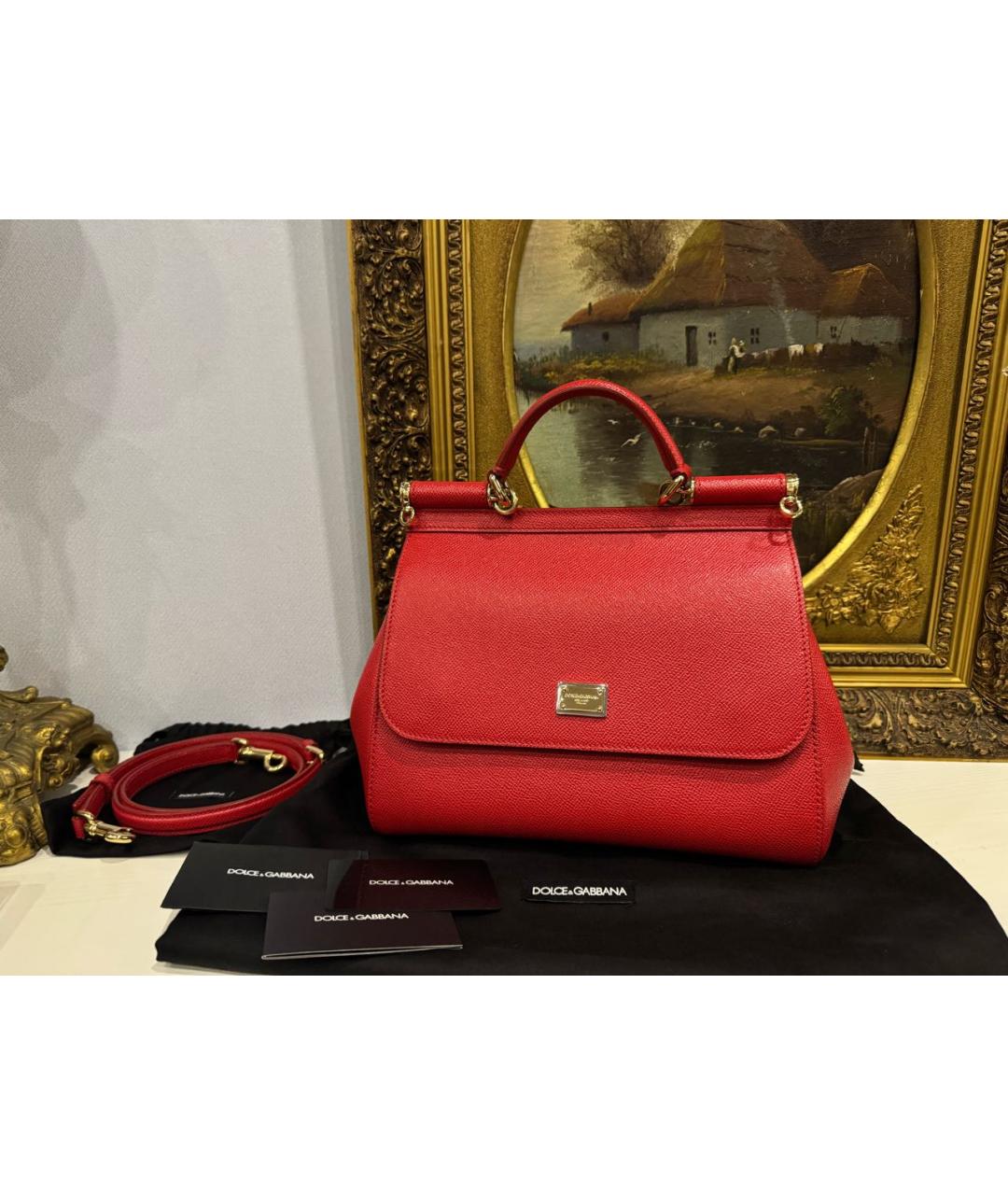 DOLCE&GABBANA Красная кожаная сумка с короткими ручками, фото 3