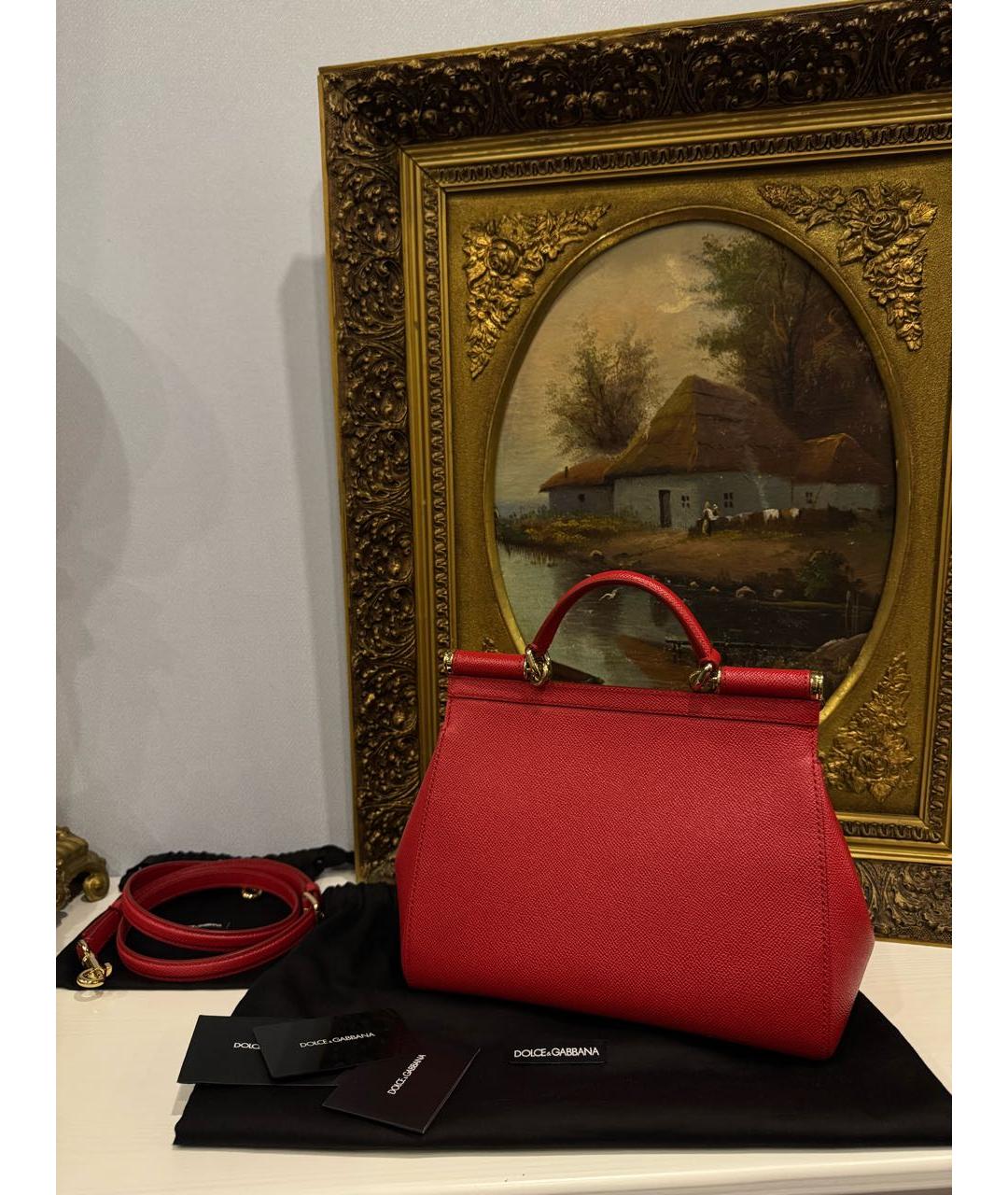 DOLCE&GABBANA Красная кожаная сумка с короткими ручками, фото 5