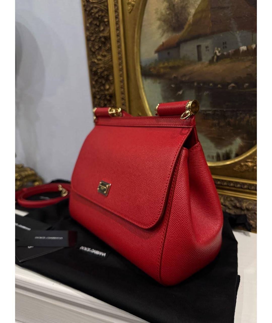 DOLCE&GABBANA Красная кожаная сумка с короткими ручками, фото 6