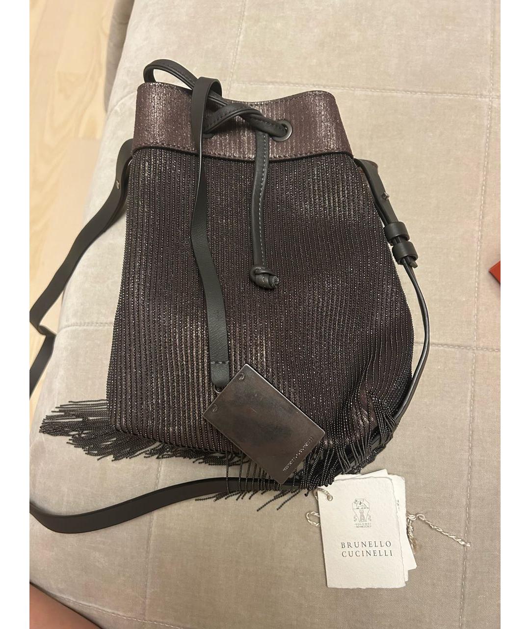 BRUNELLO CUCINELLI Антрацитовая кожаная сумка через плечо, фото 6