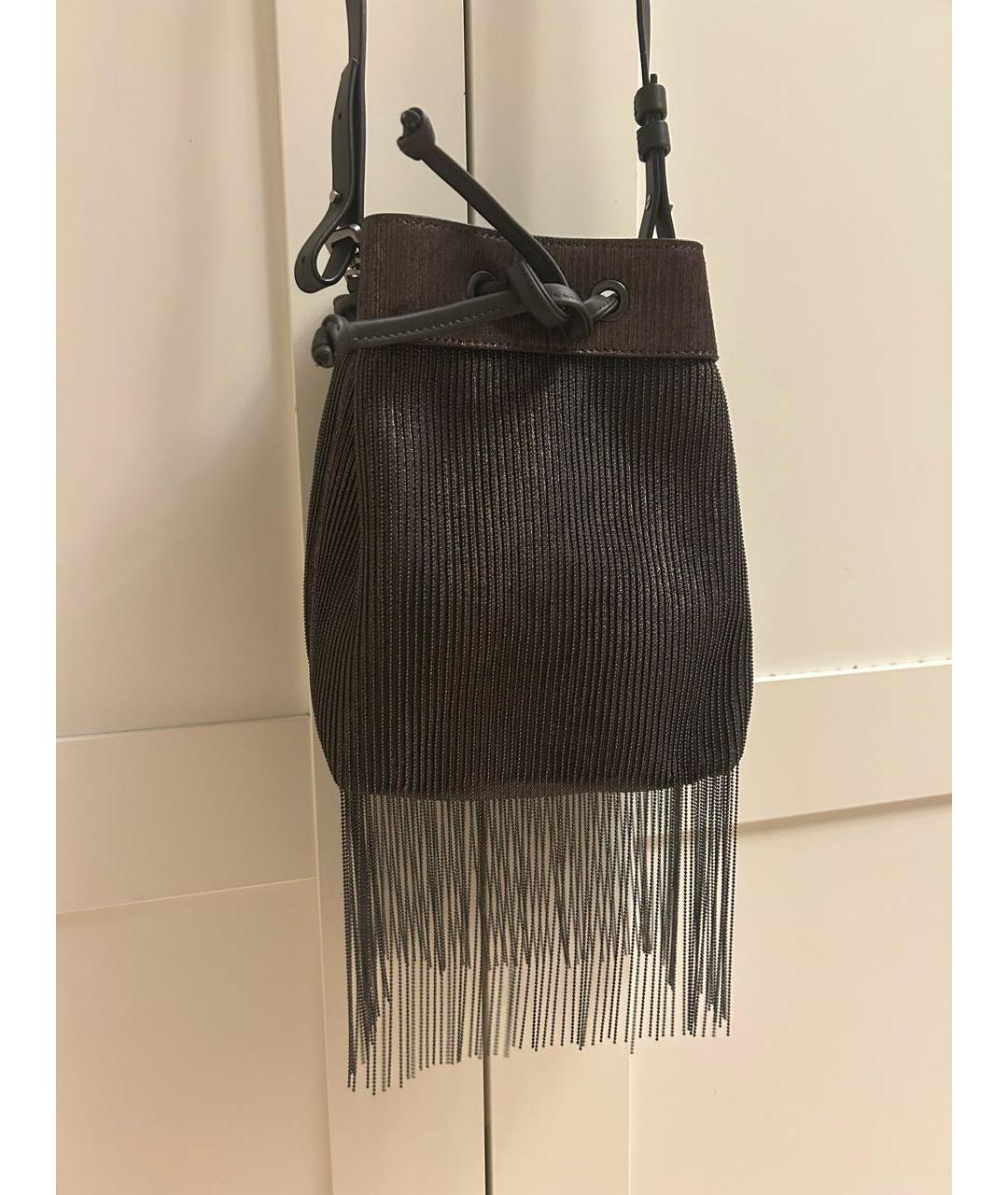 BRUNELLO CUCINELLI Антрацитовая кожаная сумка через плечо, фото 3